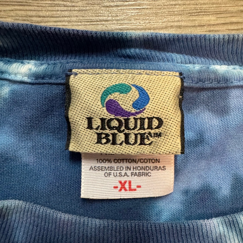 Vintage Y2K Liquid Blue American Flag Tie Dye T-Shirt XL Stars Stripes Patriotic